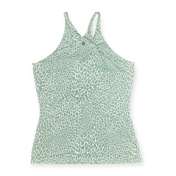 PRANA Women’s Green White Abstract Print Ruched Halter Tank Top Size Large - Picture 2 of 4